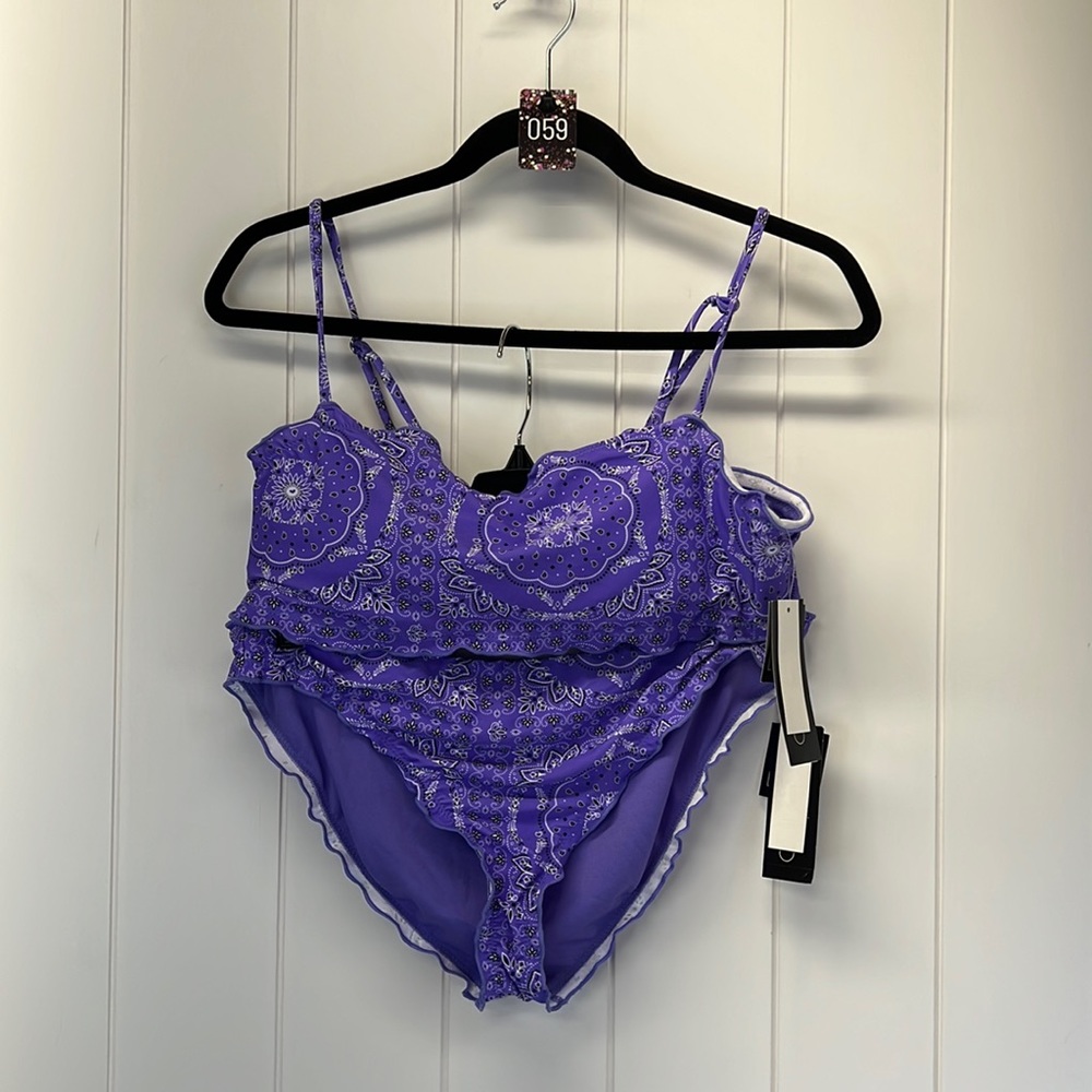 059 California Waves Purple Hippie Lettuce Ruffle Trim XL Bikini